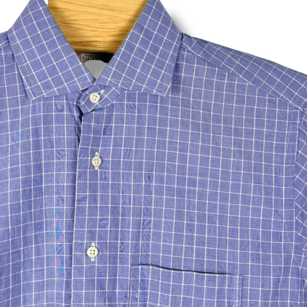 Gitman Bros Button Down Shirt Mens 15.5 Medium Blue White Glen Plaid Made USA